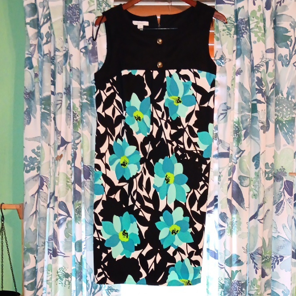 dressbarn Black and Teal Floral Midi Dress